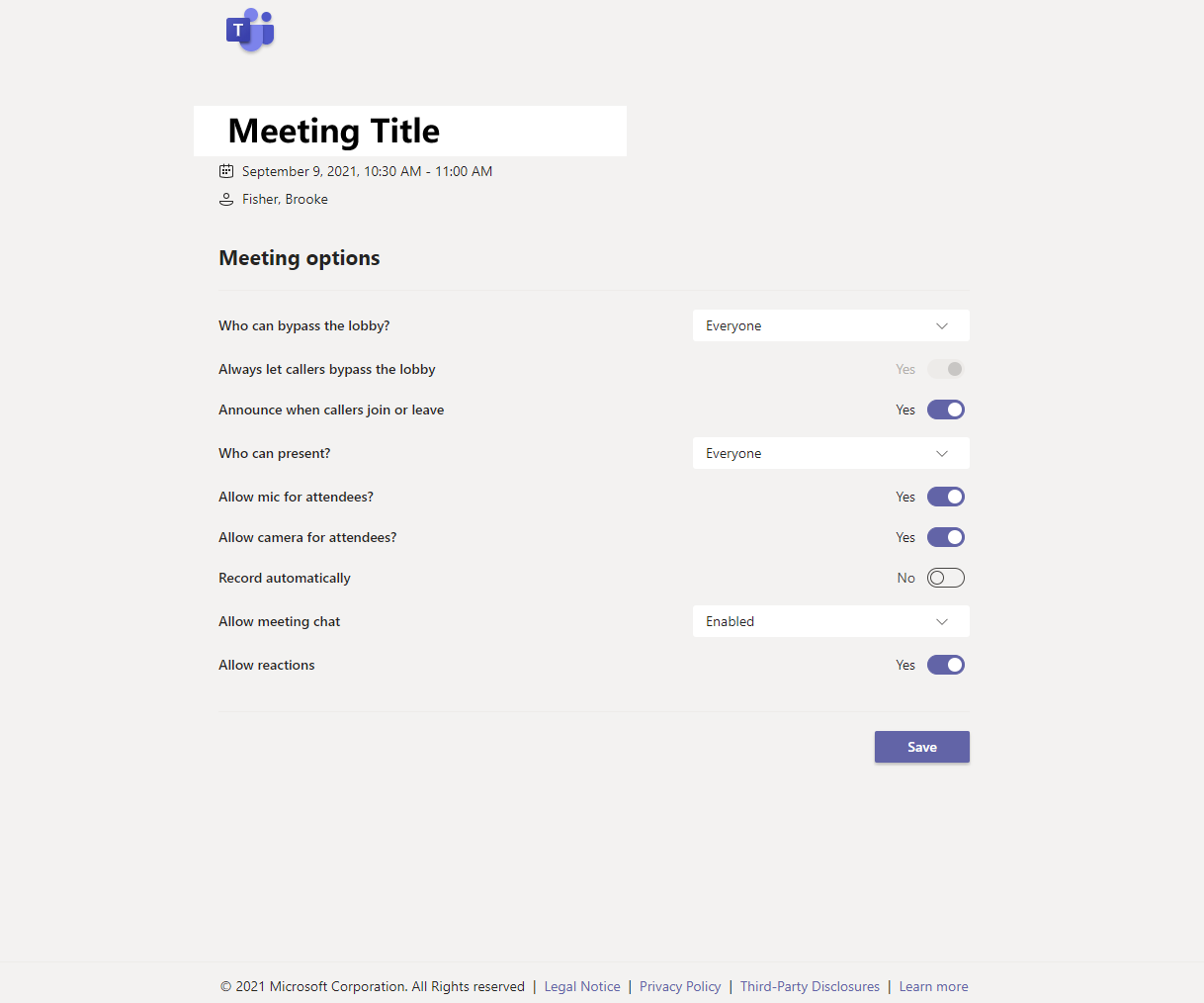 Meeting options screenshot