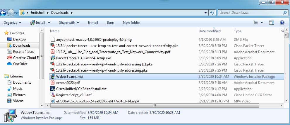 Screen shot of the downloaded webex installer file